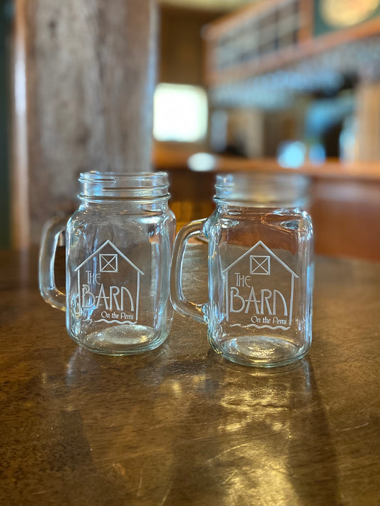Glassware- "Mason" Jar with handle - Barn Logo