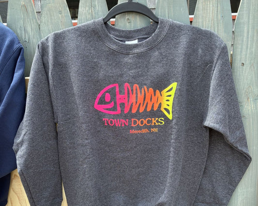 Town Docks- Fish Crewneck Sweatshirt-heather charcoal